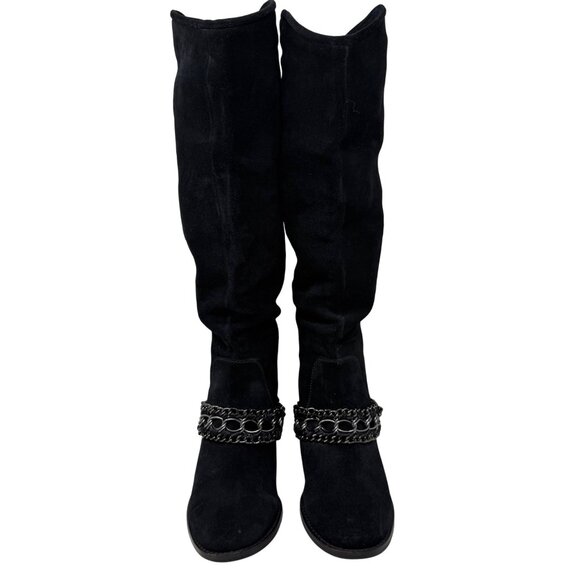B. Makowsky Womens Black Suede Knee High Western Boots Chain Detail Goth 9M *** - Picture 3 of 9
